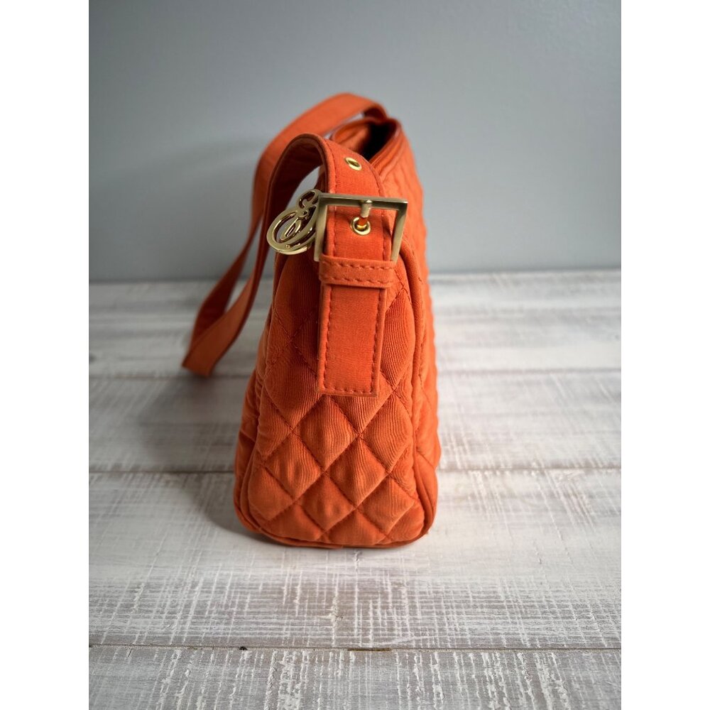 Vera Bradley Quilted Shoulder Bag In Orange With Gold Monogram & Zipper Clos - Picture 9 of 16